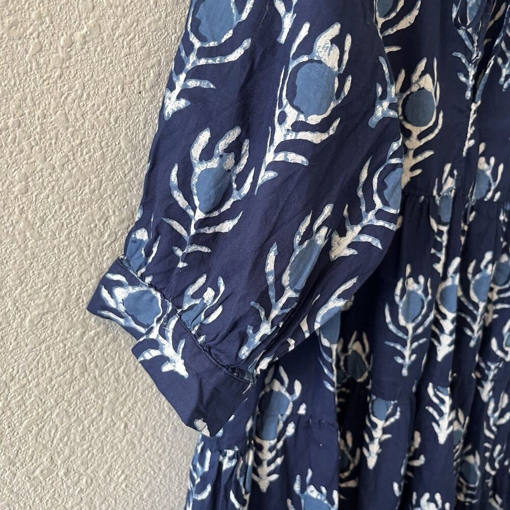 Dress Addict Women's Mini Dress Size Med Blue Batik Tiered Boho Puff Sleeve Chic - Picture 7 of 16